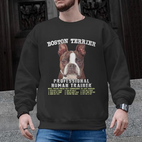 Boston Terrier Brindle Dog Professional Human Trainer Men Graphic Sweatshirt - Bostonterriersmerch.com