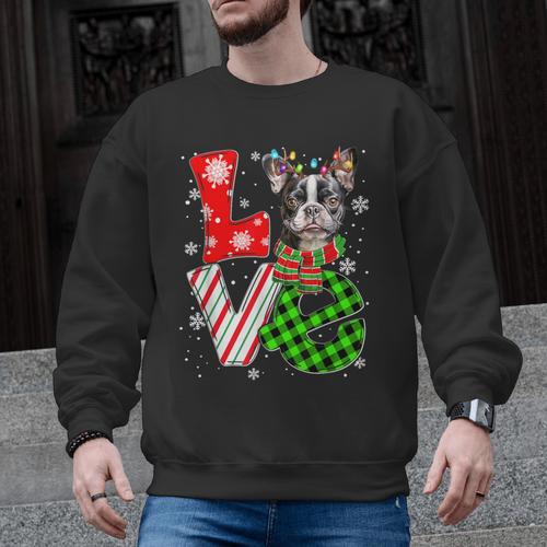 Boston Terrier Christmas Tree Lights Santa Dog Xmas For Men Women Kids Men Graphic Sweatshirt - Bostonterriersmerch.com