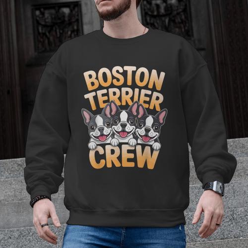 Boston Terrier Crew Cartoon For Dog Owner Pet Boston Terrier Men Graphic Sweatshirt - Bostonterriersmerch.com