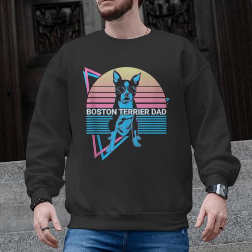 Boston Terrier Dad Retro Men Graphic Sweatshirt - Bostonterriersmerch.com