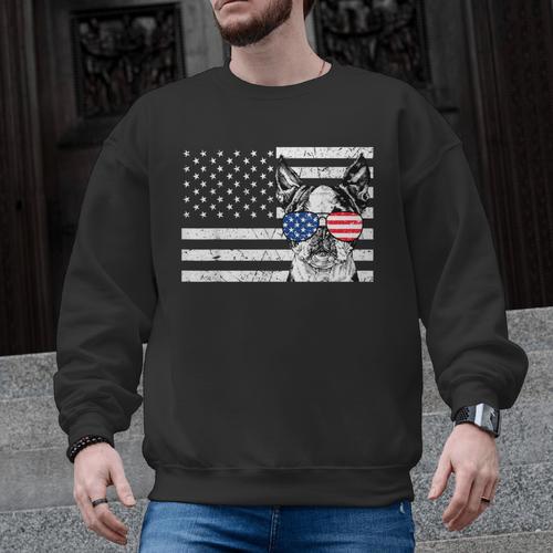 Boston Terrier Dog 4th Of July US American Flag Patriotic Men Graphic Sweatshirt - Bostonterriersmerch.com