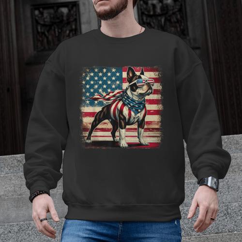 Boston Terrier Dog 4th Of July USA American Flag Patriotic Men Graphic Sweatshirt - Bostonterriersmerch.com