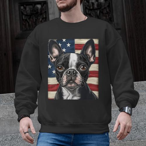 Boston Terrier Dog American Flag 4th Of July Patriotic Puppy Men Graphic Sweatshirt - Bostonterriersmerch.com
