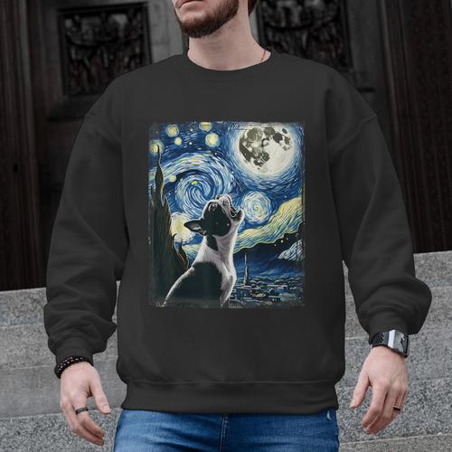 Boston Terrier Dog Art Van Gogh Starry Night Boston Terrier Men Graphic Sweatshirt - Bostonterriersmerch.com