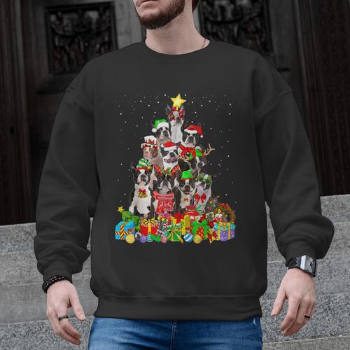 Boston Terrier Dog Christmas Tree Lights Xmas Pajama For Men Women Kids Men Graphic Sweatshirt - Bostonterriersmerch.com