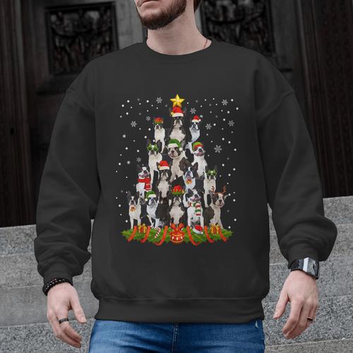 Boston Terrier Dog Christmas Tree Santa Hat Xmas Pajama Men Women Kids Men Graphic Sweatshirt - Bostonterriersmerch.com