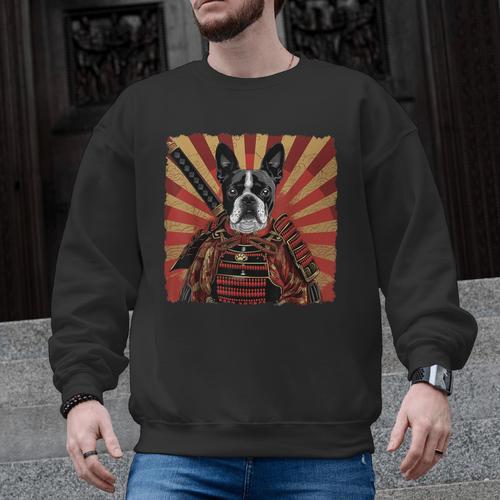 Boston Terrier Dog Japanese Art Samurai Ukiyo-e Men Graphic Sweatshirt - Bostonterriersmerch.com