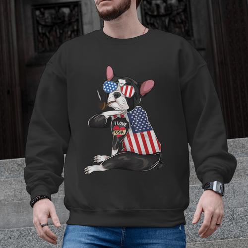 Boston Terrier Dog Merica 4th Of July Usa American Flag Men Men Graphic Sweatshirt - Bostonterriersmerch.com