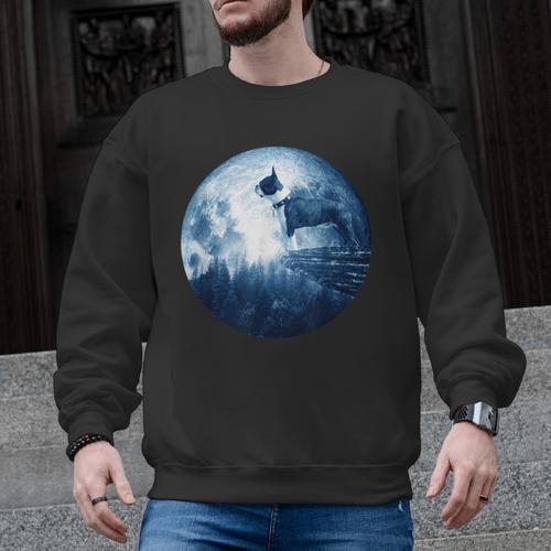 Boston Terrier Dog Moon Dog Mom Dad Women Men Dog Lovers Men Graphic Sweatshirt - Bostonterriersmerch.com
