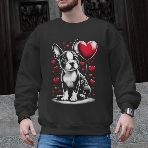 Boston Terrier Dog Valentine's Day Dog Owner Men Graphic Sweatshirt - Bostonterriersmerch.com