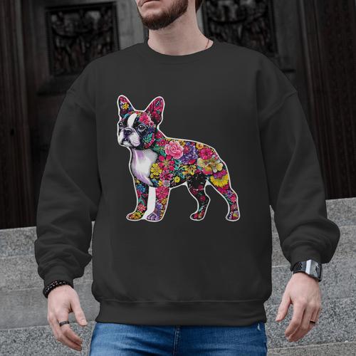 Boston Terrier Floral Dog Lover Vintage Distressed For Men Women Kids Men Graphic Sweatshirt - Bostonterriersmerch.com
