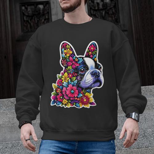 Boston Terrier Floral Vintage Dog Mom Distressed Men Women Kids Men Graphic Sweatshirt - Bostonterriersmerch.com