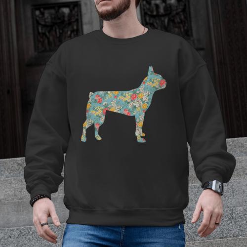 Boston Terrier Flower Silhouette Floral Dog Men Women Girls Kids Men Graphic Sweatshirt - Bostonterriersmerch.com