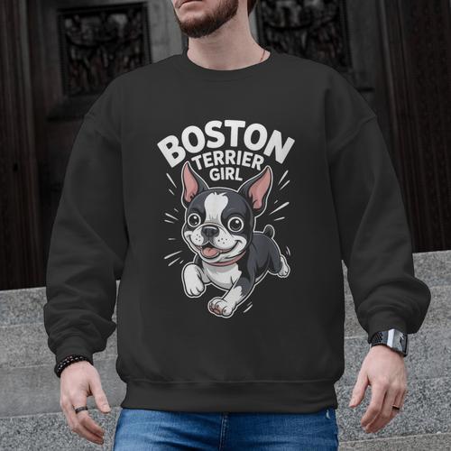 Boston Terrier Girl Cute Cartoon For Dog Owners Pet Terrier Men Graphic Sweatshirt - Bostonterriersmerch.com