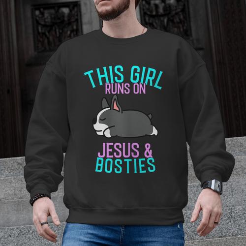 Boston Terrier This Girl Runs On Jesus And Boston Terriers Men Graphic Sweatshirt - Bostonterriersmerch.com