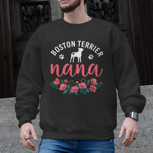 Boston Terrier Grandma Nana Dog Lover Christmas Men Graphic Sweatshirt - Bostonterriersmerch.com