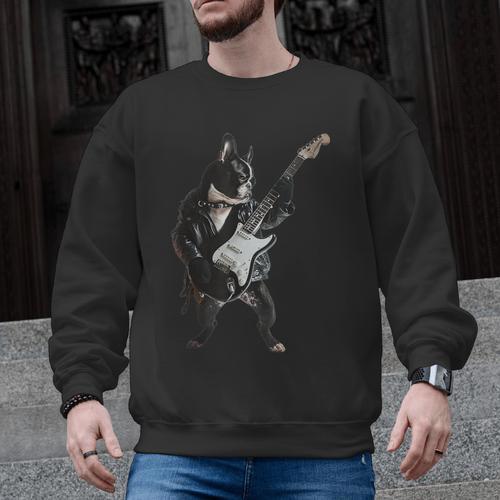 Boston Terrier Guitar Men Graphic Sweatshirt - Bostonterriersmerch.com