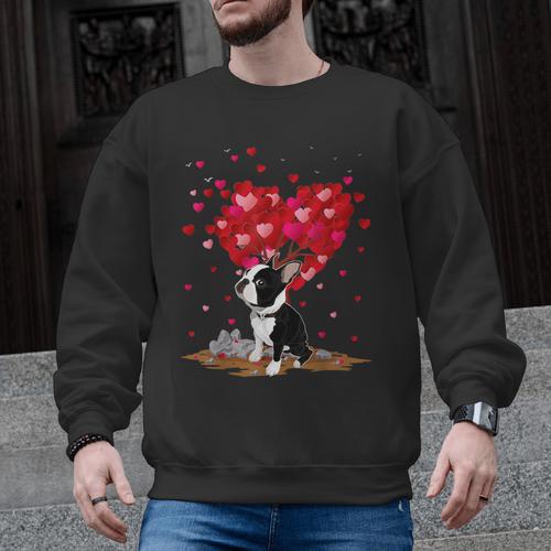 Boston Terrier Lover Heart Shape Boston Terrier Valentine Men Graphic Sweatshirt - Bostonterriersmerch.com AU