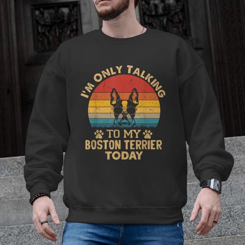 Boston Terrier Lover I'm Only Talking To My Dog Today Men Graphic Sweatshirt - Bostonterriersmerch.com