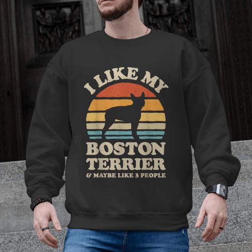 I Like My Boston Terrier And Maybe Like 3 People Dog Lover Men Graphic Sweatshirt - Bostonterriersmerch.com
