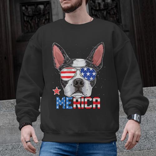 Boston Terrier Merica 4th Of July T Shirt Men Boys Dog Puppy Men Graphic Sweatshirt - Bostonterriersmerch.com
