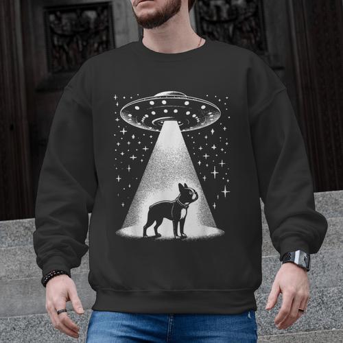 Boston Terrier Mom Dad Dog Alien UFO For Men Women Men Graphic Sweatshirt - Bostonterriersmerch.com