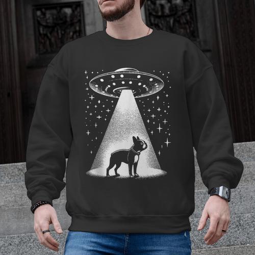 Boston Terrier Mom Dad Dog Alien UFO Men Graphic Sweatshirt - Bostonterriersmerch.com