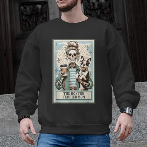 The Boston Terrier Mom Skeleton Spooky Season Halloween Men Graphic Sweatshirt - Bostonterriersmerch.com