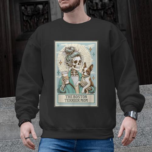 Boston Terrier Mom Skeleton Tarot Card Witch Vibes Dog Mom Men Graphic Sweatshirt - Bostonterriersmerch.com