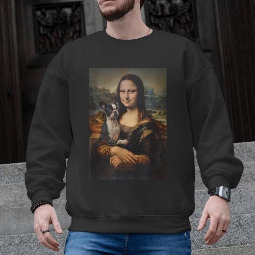 Boston Terrier Mona Lisa Painting Art Dog Mom Dad For Men Women Kids Men Graphic Sweatshirt - Bostonterriersmerch.com