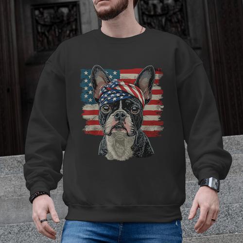 Boston Terrier Patriotic 4th Of July USA American Flag Men Graphic Sweatshirt - Bostonterriersmerch.com