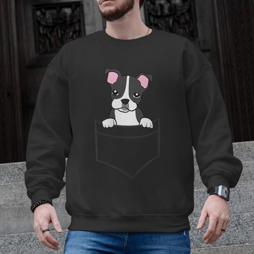 Boston Terrier In The Pocket Cute Pocket Boston Terrier Men Graphic Sweatshirt - Bostonterriersmerch.com