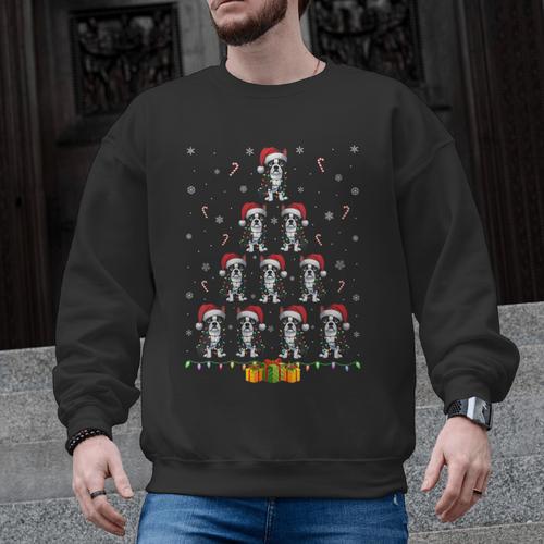 Boston Terrier Santa Hat Xmas Light Men Women Christmas Tree Men Graphic Sweatshirt - Bostonterriersmerch.com
