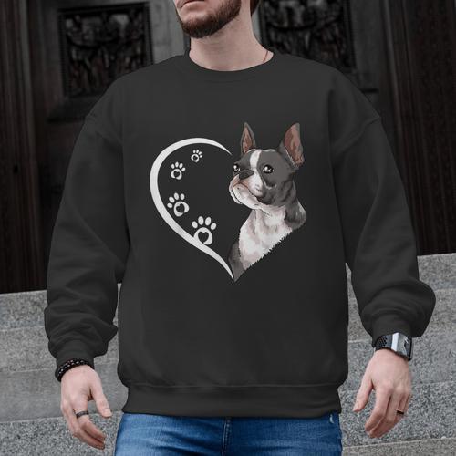 Boston Terrier Shirts For Women Girls Kids Heart Cute Men Graphic Sweatshirt - Bostonterriersmerch.com