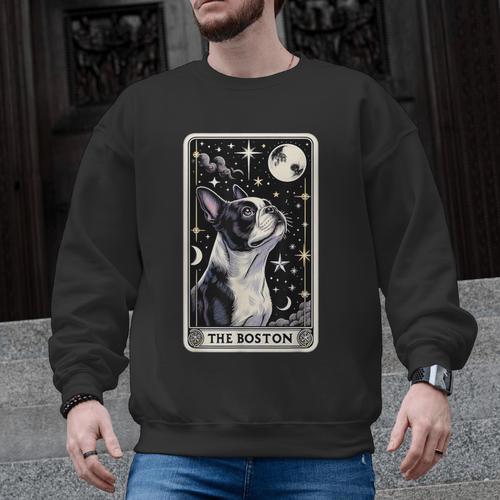 Boston Terrier Tarot Card Star With The Moon Men Women Kids Men Graphic Sweatshirt - Bostonterriersmerch.com