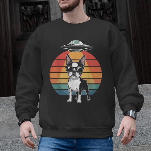 Boston Terrier UFO Alien Boston Terrier Dog Mom Dad Men Graphic Sweatshirt - Bostonterriersmerch.com