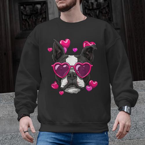 Boston Terrier Valentines Day Shirt Heart Dog Lover Men Graphic Sweatshirt - Bostonterriersmerch.com