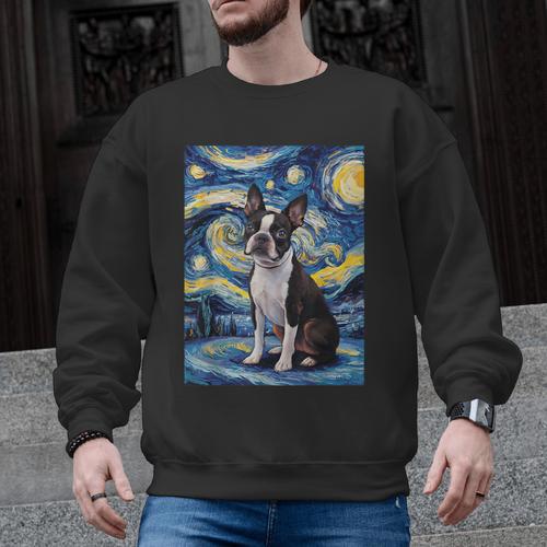 Boston Terrier Van Gogh Starry Night Men Graphic Sweatshirt - Bostonterriersmerch.com