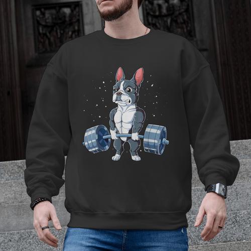 Boston Terrier Weightlifting Deadlift Men Fitness Gym Men Graphic Sweatshirt - Bostonterriersmerch.com
