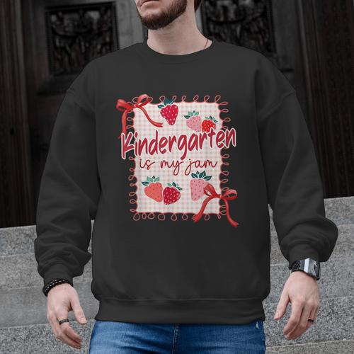Bow Strawberry Kindergarten Is My Jam Teacher Kinder Team Men Graphic Sweatshirt - teacherstshirts.com AU