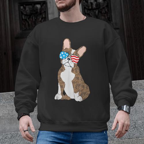Brindle Boston Terrier Dog Patriotic Shirt USA Flag Men Graphic Sweatshirt - Bostonterriersmerch.com