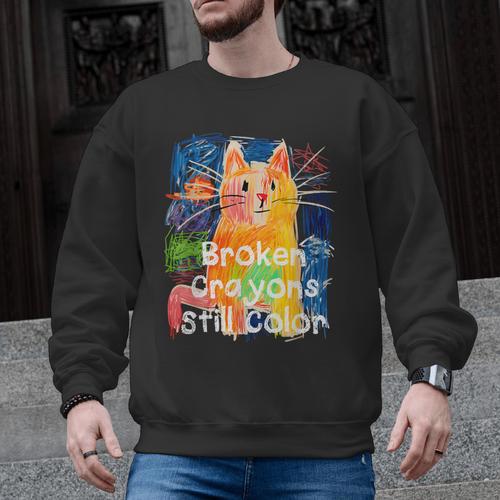 Broken Crayons Still Color Cat Art Teacher Vintage Men Graphic Sweatshirt - teacherstshirts.com DE