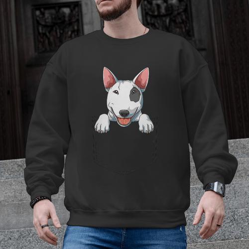 Bull Terrier Pocket Bull Terrier Peeking Out Pocket Men Graphic Sweatshirt - Bostonterriersmerch.com
