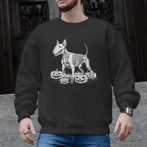 Bull Terrier Skeleton Birthday Halloween Kids Men Graphic Sweatshirt - Bostonterriersmerch.com