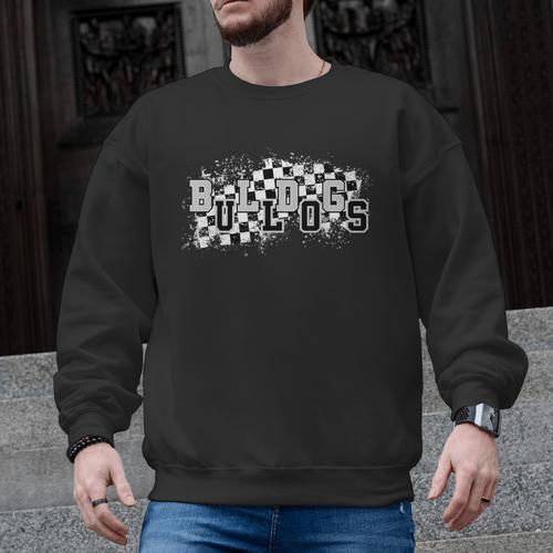 Bulldogs School Spirit Bulldog Pride Checkered Teacher Men Graphic Sweatshirt - teacherstshirts.com DE
