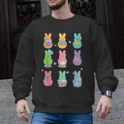 Bunny Reading Books Easter Day Librarian Teacher Book Men Graphic Sweatshirt - teacherstshirts.com UK