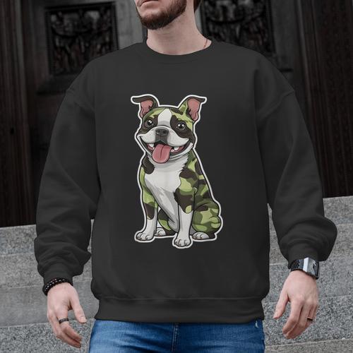 Camo Boston Terrier Pet Owner Camouflage Dog Lover Men Graphic Sweatshirt - Bostonterriersmerch.com