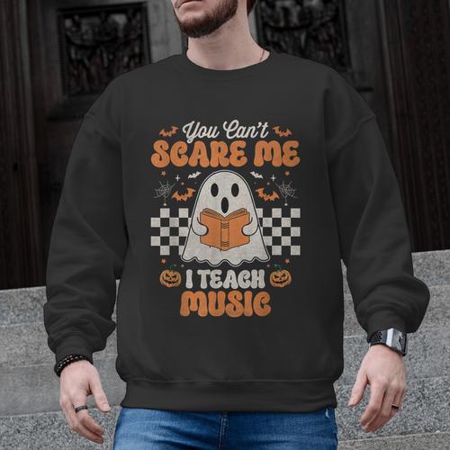 You Can't Scare Me I Teach Music Retro Teacher Halloween Men Graphic Sweatshirt - teacherstshirts.com