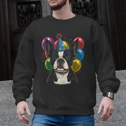 Celebration Event Birthday Party Boston Terrier Men Graphic Sweatshirt - Bostonterriersmerch.com