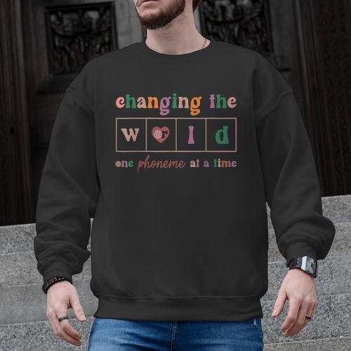 Changing The World One Phoneme At a Time Phonics Teacher Men Women Girls Kids Men Graphic Sweatshirt - teacherstshirts.com UK